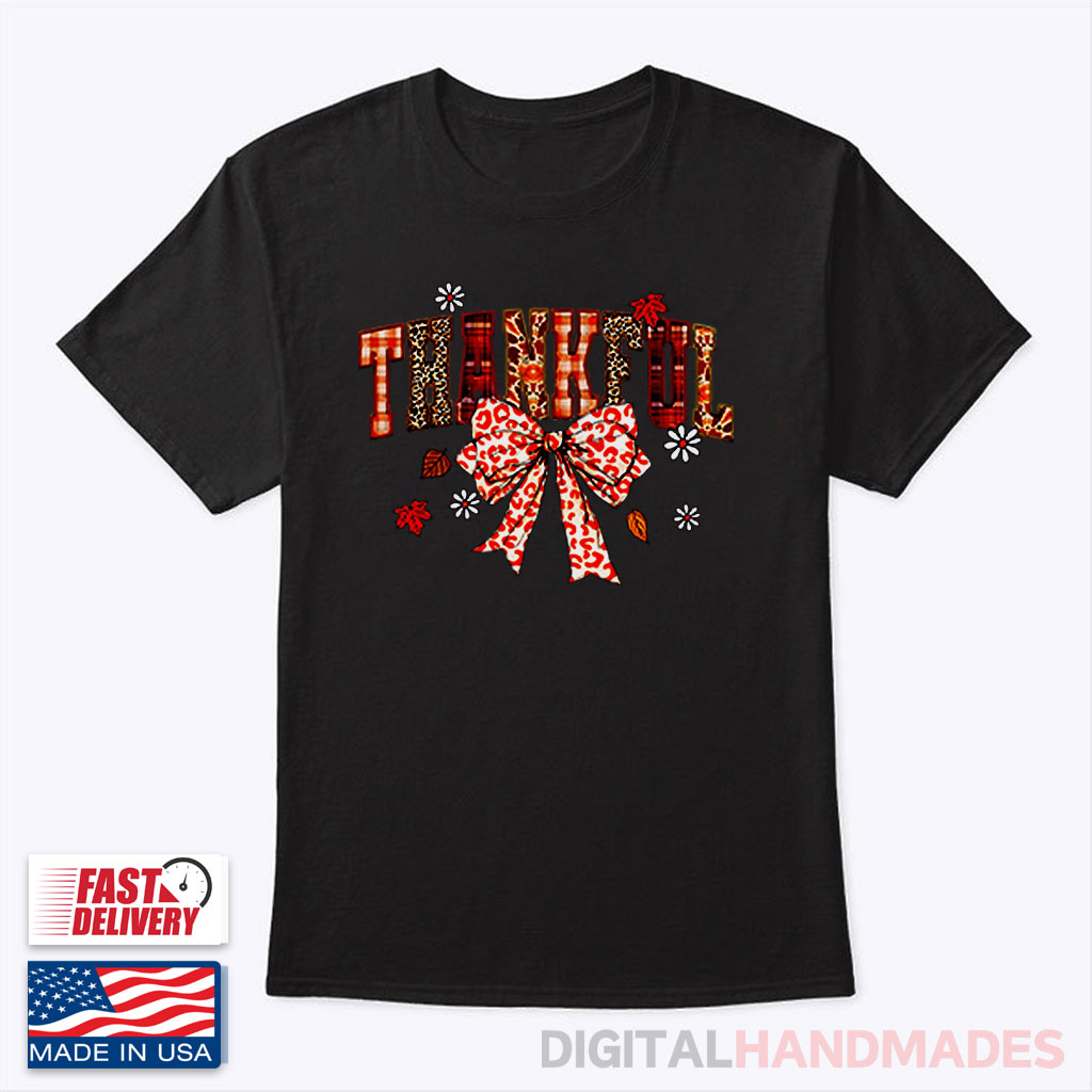 Thankful Leopard Plaid Thanksgiving T Shirt Thankful Leopard Plaid Thanksgiving T Shirt