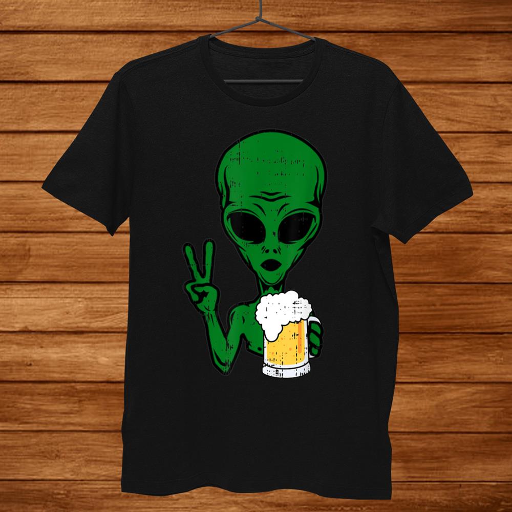Area1 Alien Beer Peace Sign Lazy Drinking Halloween Shirt Area1 Alien Beer Peace Sign Lazy Drinking Halloween Shirt