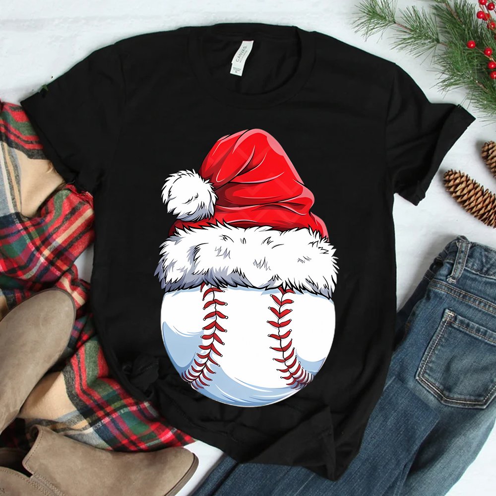 Baseball Ball Santa Hat Christmas Shirt Baseball Ball Santa Hat Christmas Shirt