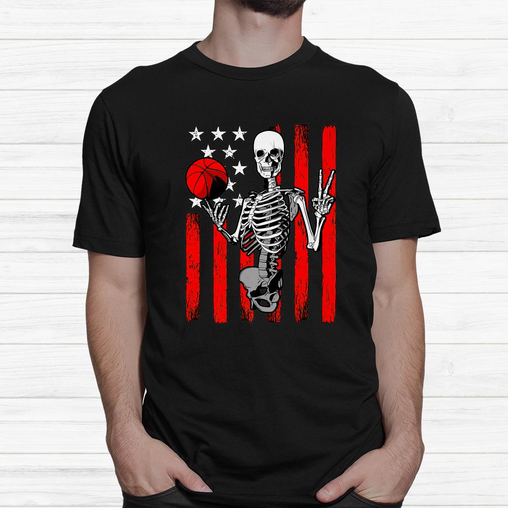 Basketball Halloween Skeleton Dunking Dribble American Flag Shirt Basketball Halloween Skeleton Dunking Dribble American Flag Shirt