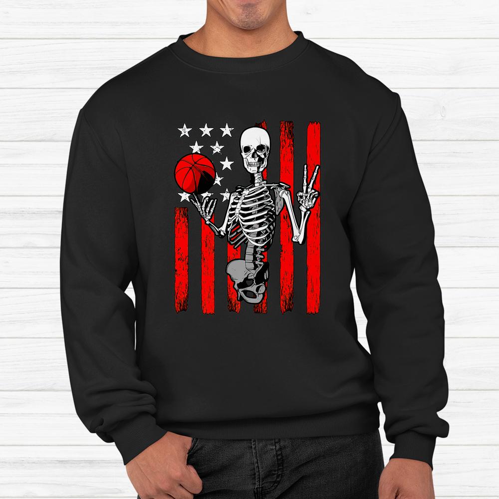 Basketball Halloween Skeleton Dunking Dribble American Flag Shirt Basketball Halloween Skeleton Dunking Dribble American Flag Shirt