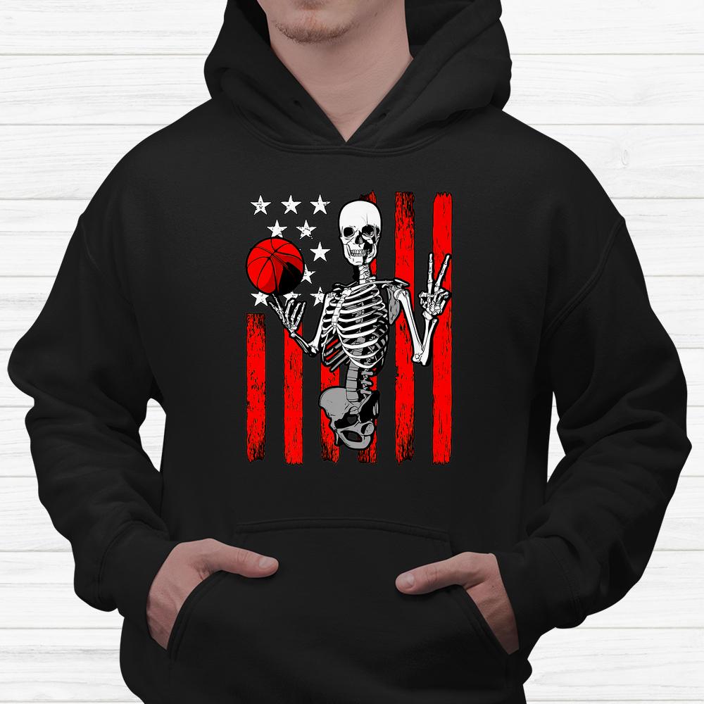 Basketball Halloween Skeleton Dunking Dribble American Flag Shirt Basketball Halloween Skeleton Dunking Dribble American Flag Shirt