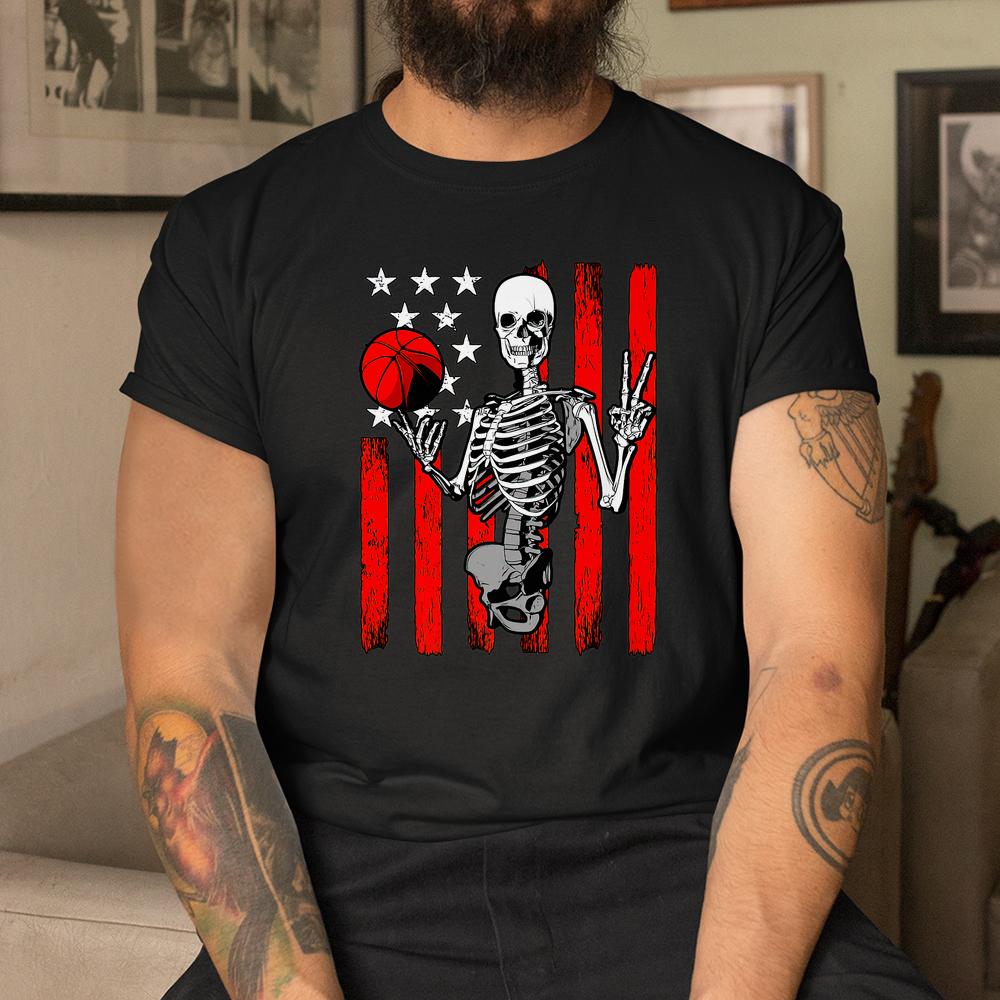 Basketball Halloween Skeleton Dunking Dribble American Flag Shirt Basketball Halloween Skeleton Dunking Dribble American Flag Shirt