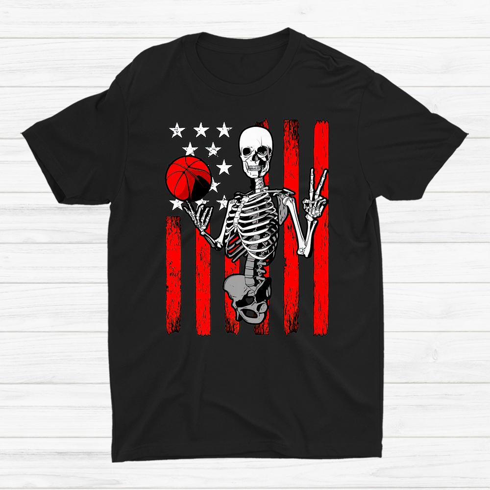 Basketball Halloween Skeleton Dunking Dribble American Flag Shirt Basketball Halloween Skeleton Dunking Dribble American Flag Shirt