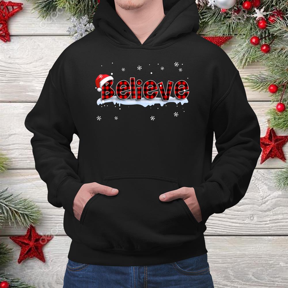 Believe Buffalo Plaid Santa Snowflake Christmas Shirt Believe Buffalo Plaid Santa Snowflake Christmas Shirt