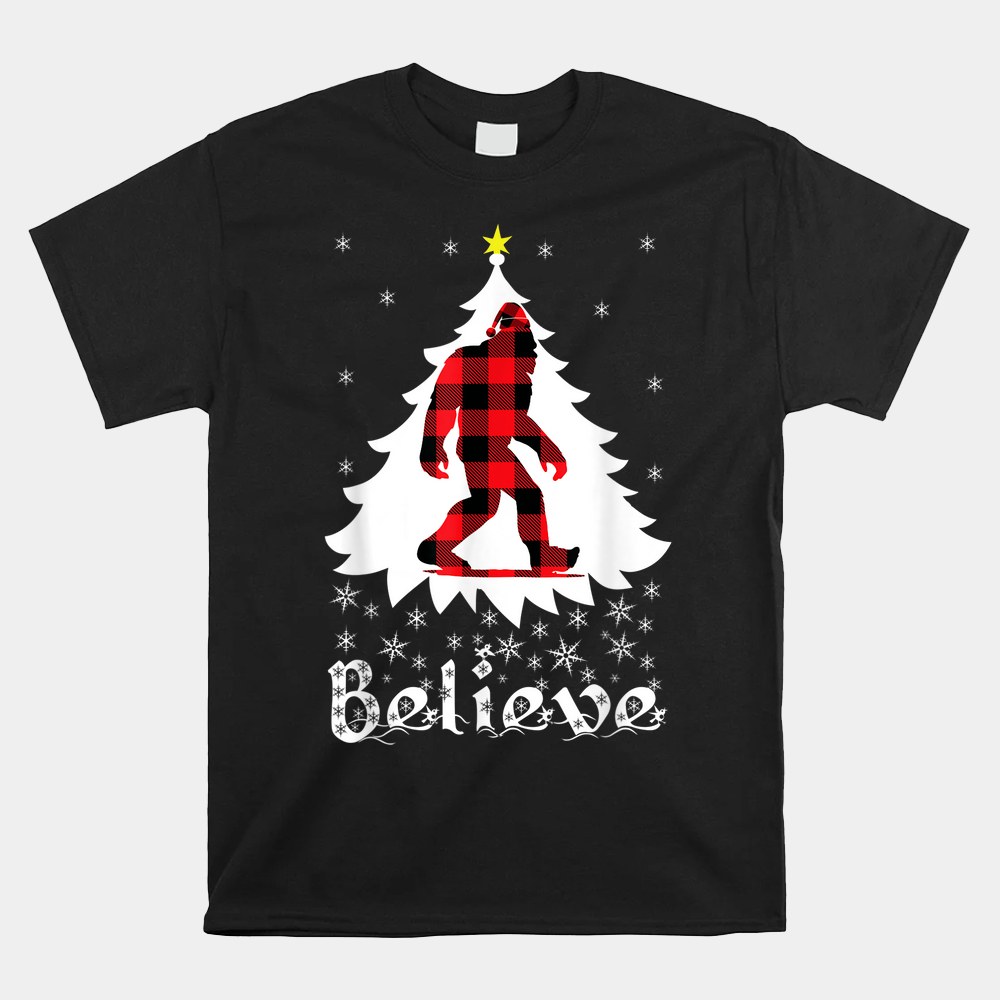 Bigfoot Santa Christmas Funny Quote Believe Red Plaid Shirt Bigfoot Santa Christmas Funny Quote Believe Red Plaid Shirt