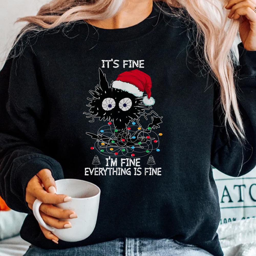Black Cat Christmas It’s Fine I’m Fine Everything Is Fine Shirt Black Cat Christmas It’s Fine I’m Fine Everything Is Fine Shirt