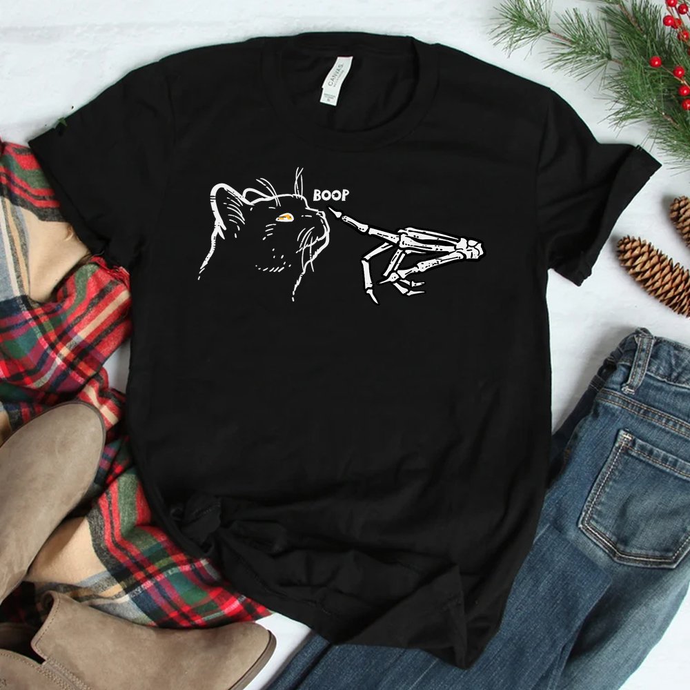 Black Cat Skeleton Hand Boop Halloween Shirt Black Cat Skeleton Hand Boop Halloween Shirt