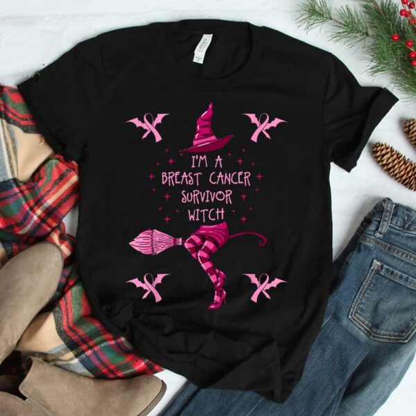 breast cancer halloween party witch pink ribbon survivor shirt 2