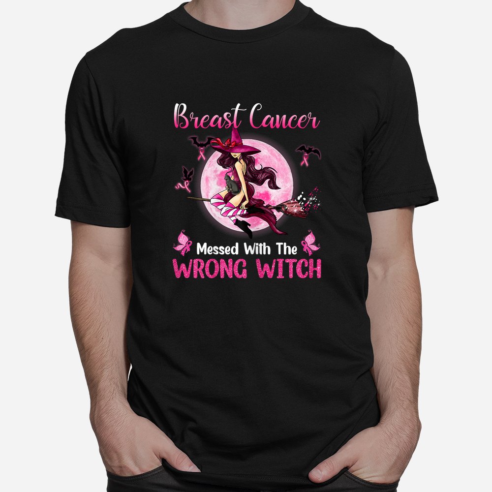 breast cancer messed with the wrong pink witch hat halloween shirt 1 1