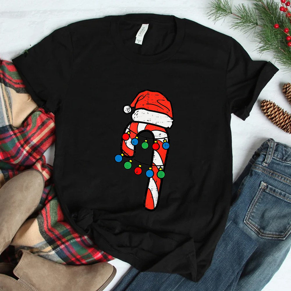Candy Cane Santa Hat Christmas Lights Xmas Shirt Candy Cane Santa Hat Christmas Lights Xmas Shirt