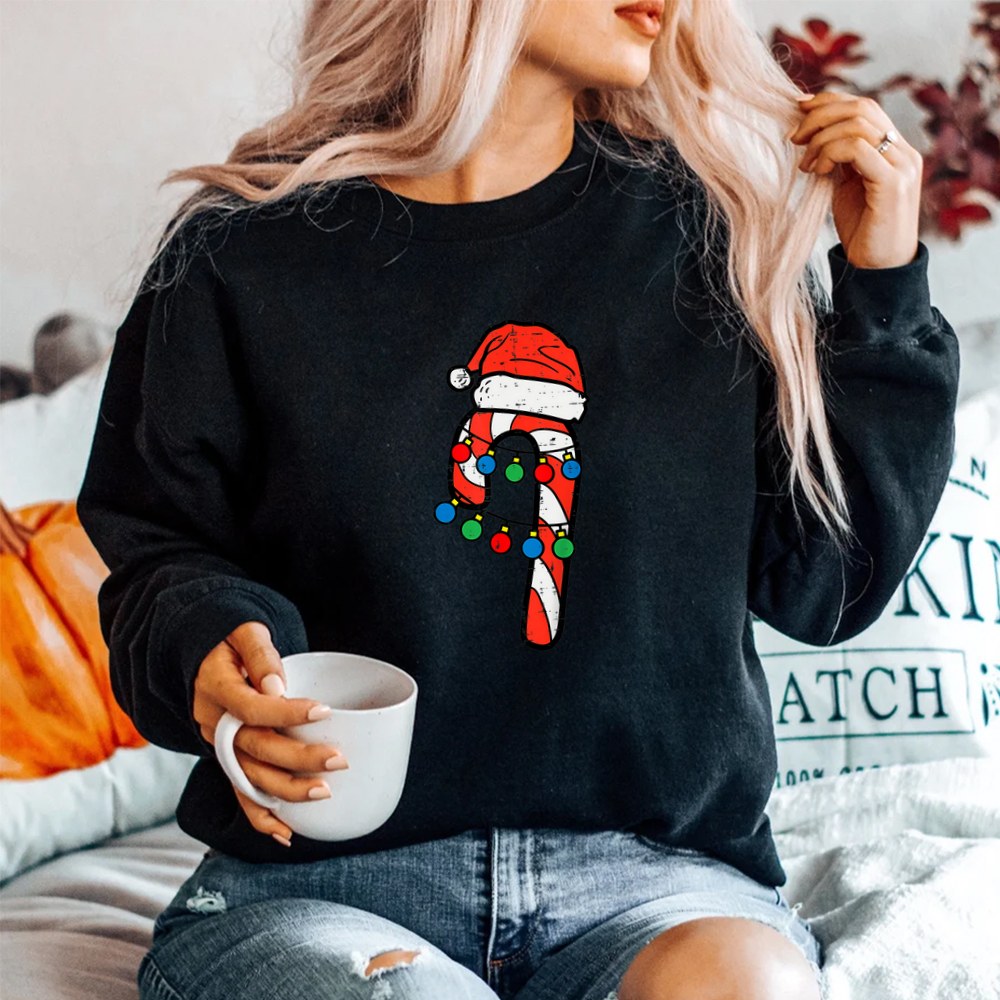 Candy Cane Santa Hat Christmas Lights Xmas Shirt Candy Cane Santa Hat Christmas Lights Xmas Shirt