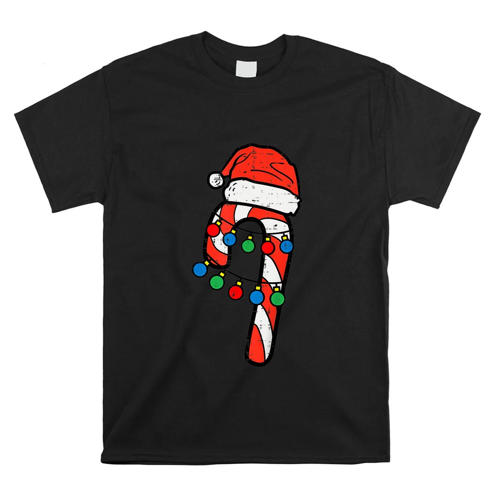 Candy Cane Santa Hat Christmas Lights Xmas Shirt Candy Cane Santa Hat Christmas Lights Xmas Shirt