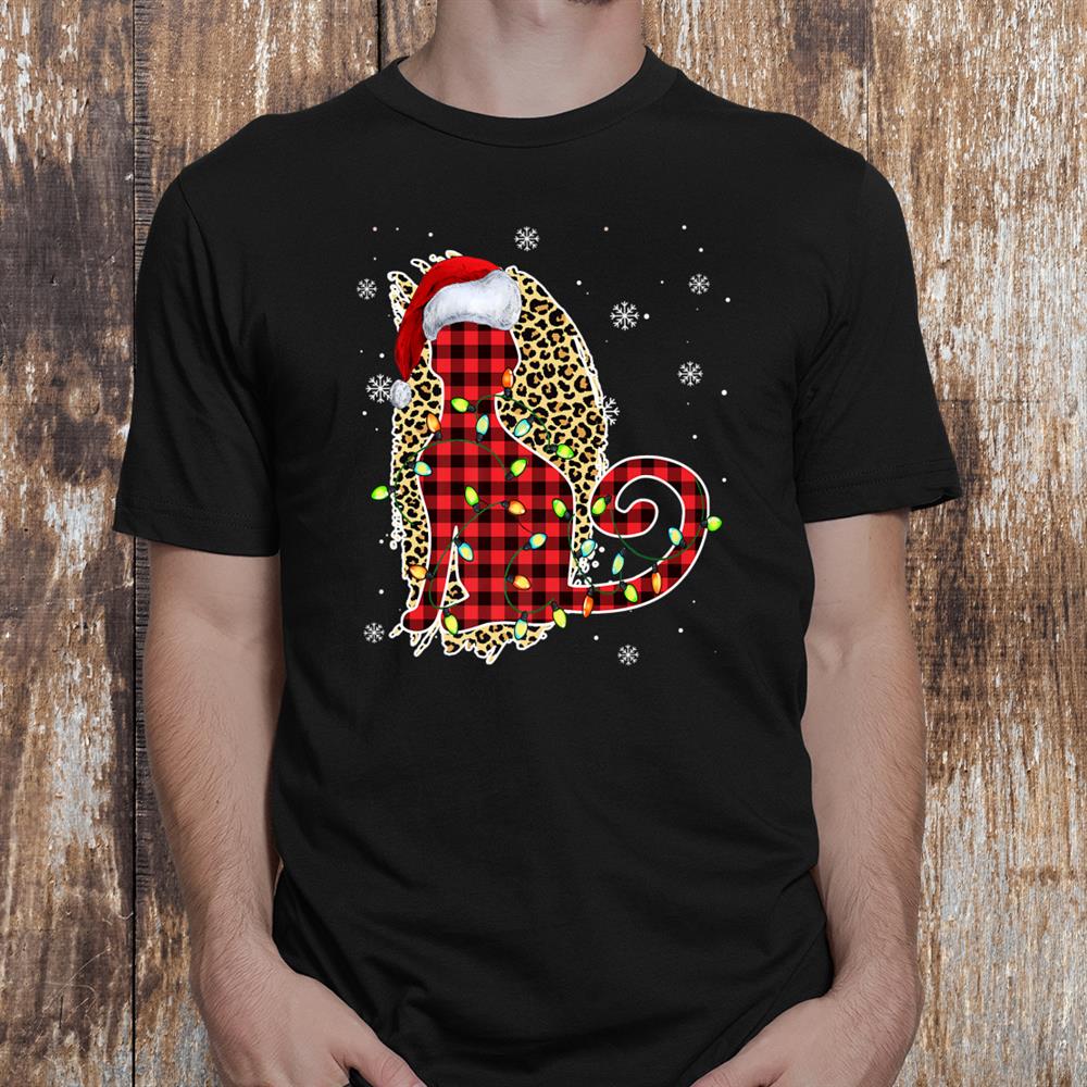 Cat Christmas Leopard Buffalo Plaid Red Santa Hat Cat Xmas Shirt Cat Christmas Leopard Buffalo Plaid Red Santa Hat Cat Xmas Shirt