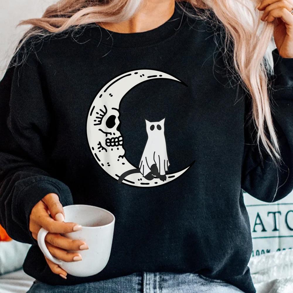 Cat Ghost Costume Moon Gothic Halloween Shirt Cat Ghost Costume Moon Gothic Halloween Shirt