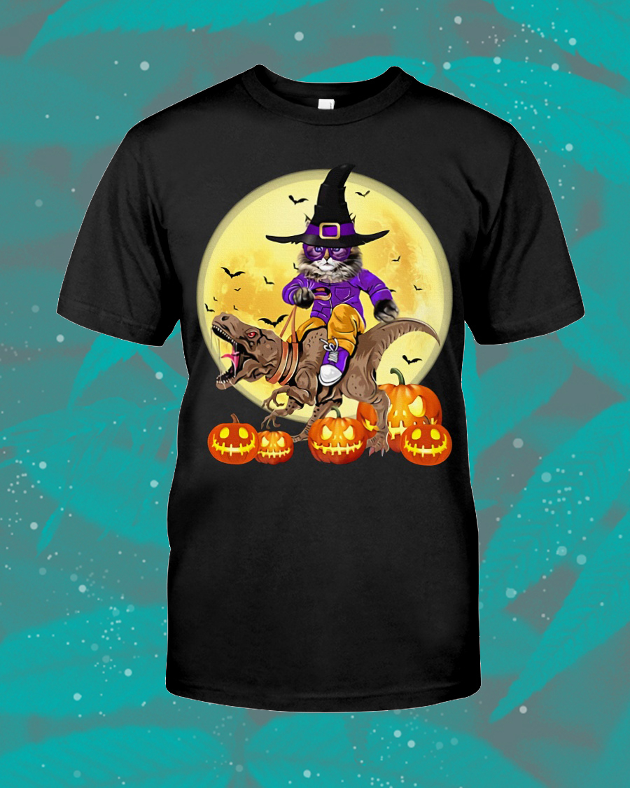 Cat Witch Riding Dinosaurs Halloween Shirt Cat Witch Riding Dinosaurs Halloween Shirt