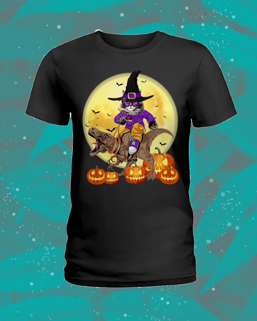 Cat Witch Riding Dinosaurs Halloween Shirt Cat Witch Riding Dinosaurs Halloween Shirt
