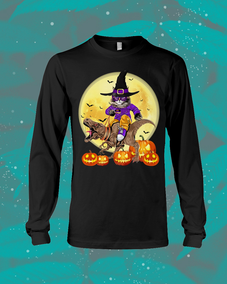 Cat Witch Riding Dinosaurs Halloween Shirt Cat Witch Riding Dinosaurs Halloween Shirt