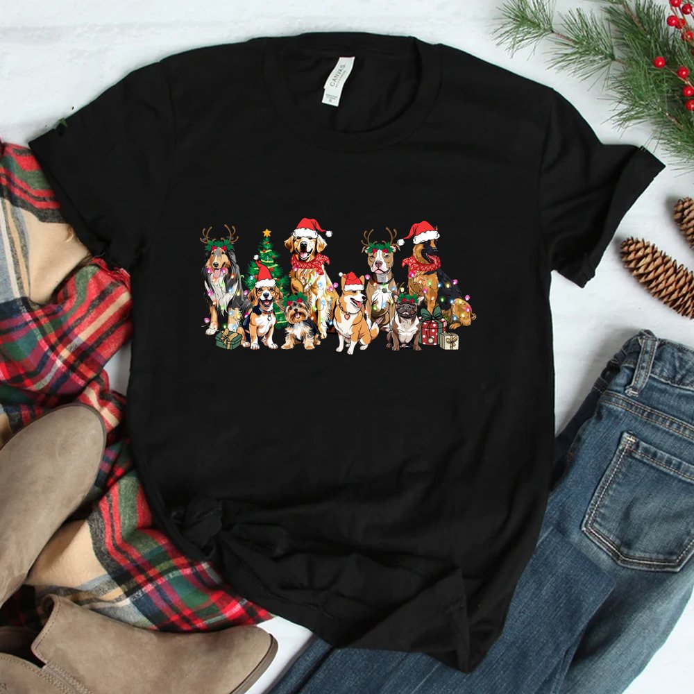 Christmas Lights Xmas Dog Tree Cute Funny Puppy Dogs Shirt Christmas Lights Xmas Dog Tree Cute Funny Puppy Dogs Shirt