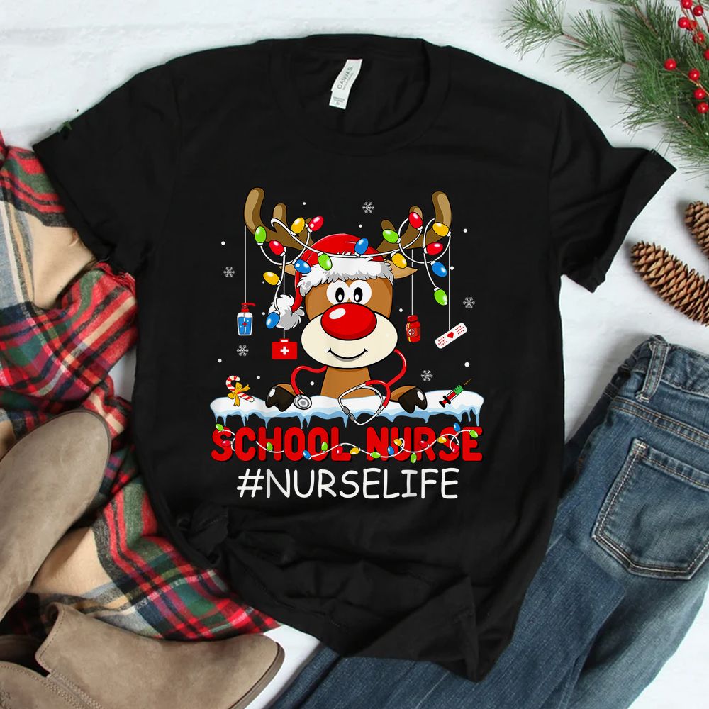 Christmas School Nurse Life Reindeer Lights Xmas Pjs Holiday Shirt Christmas School Nurse Life Reindeer Lights Xmas Pjs Holiday Shirt