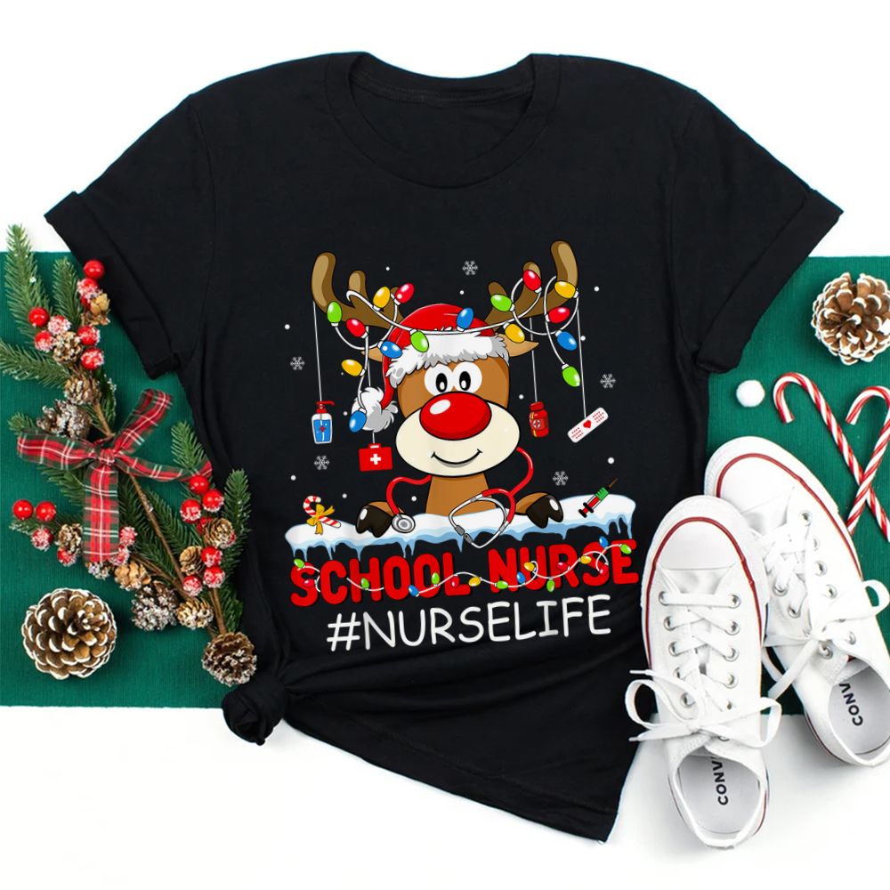 Christmas School Nurse Life Reindeer Lights Xmas Pjs Holiday Shirt Christmas School Nurse Life Reindeer Lights Xmas Pjs Holiday Shirt