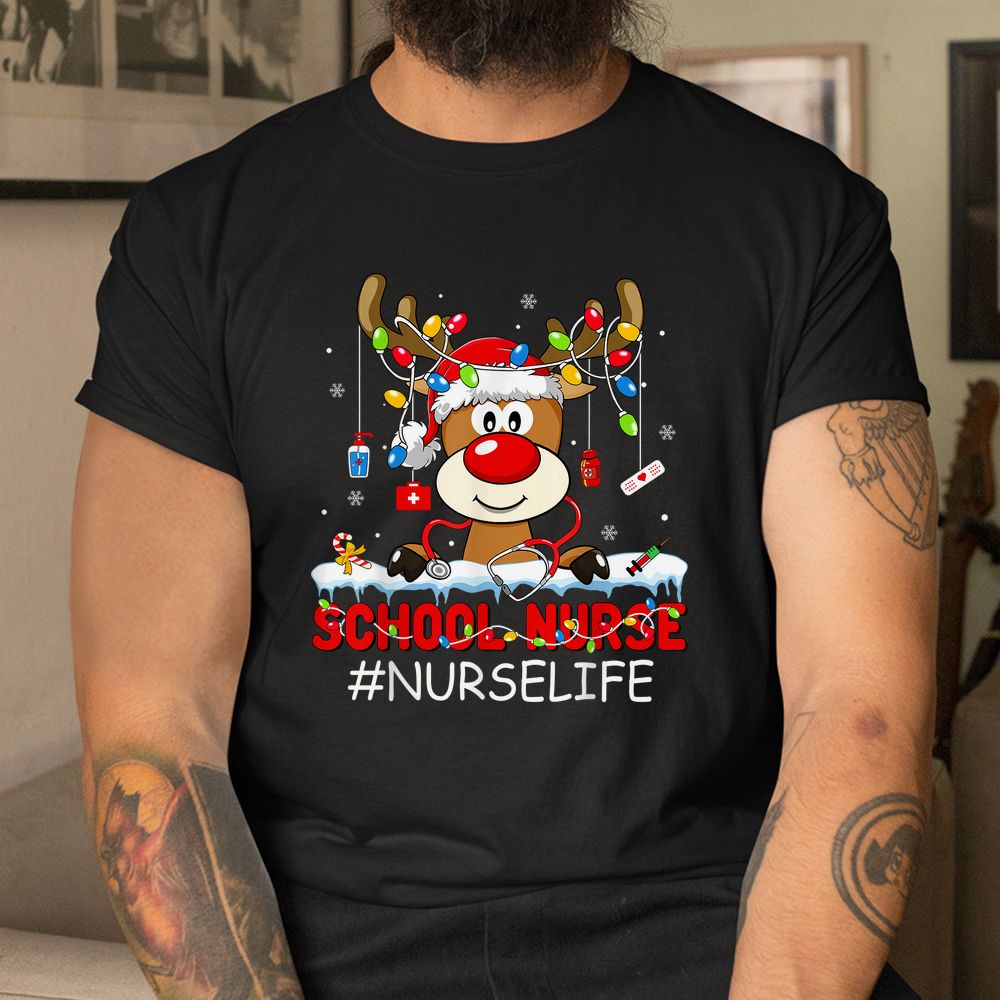 Christmas School Nurse Life Reindeer Lights Xmas Pjs Holiday Shirt Christmas School Nurse Life Reindeer Lights Xmas Pjs Holiday Shirt