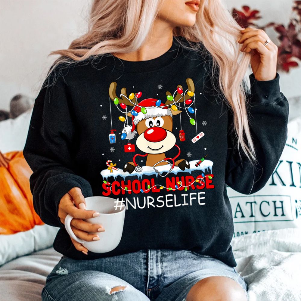 Christmas School Nurse Life Reindeer Lights Xmas Pjs Holiday Shirt Christmas School Nurse Life Reindeer Lights Xmas Pjs Holiday Shirt