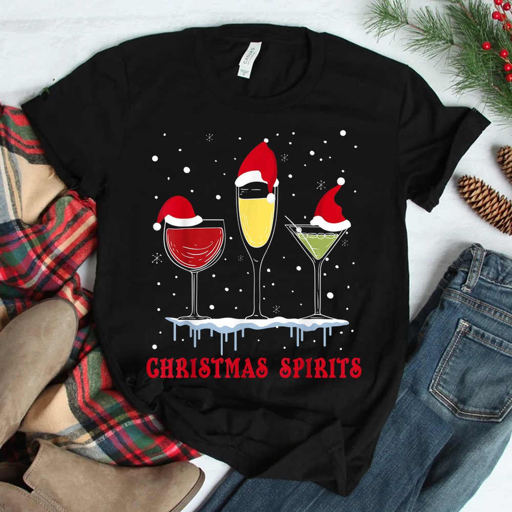 Christmas Spirits Wine Bubbly Martinis Holiday Drink Shirt Christmas Spirits Wine Bubbly Martinis Holiday Drink Shirt