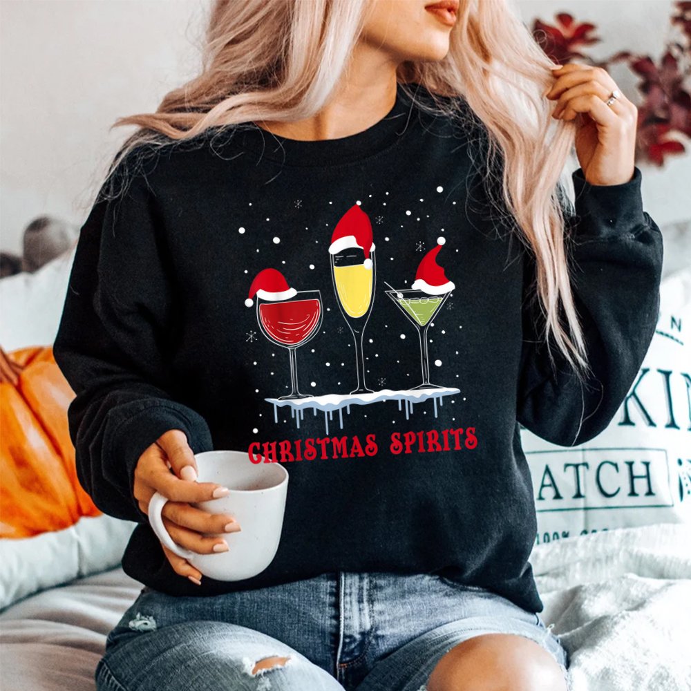 Christmas Spirits Wine Bubbly Martinis Holiday Drink Shirt Christmas Spirits Wine Bubbly Martinis Holiday Drink Shirt