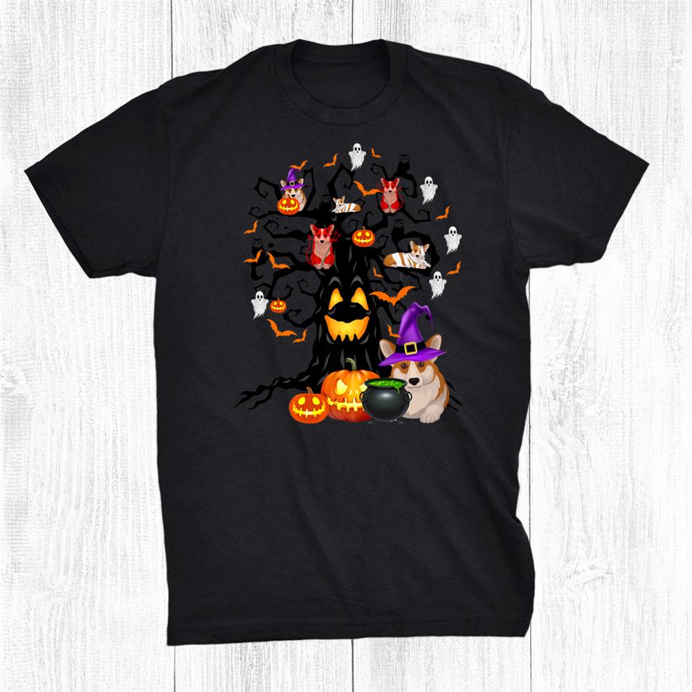 Corgi Dog Witch Scary Tree Halloween Dog Lover Funny Shirt Corgi Dog Witch Scary Tree Halloween Dog Lover Funny Shirt