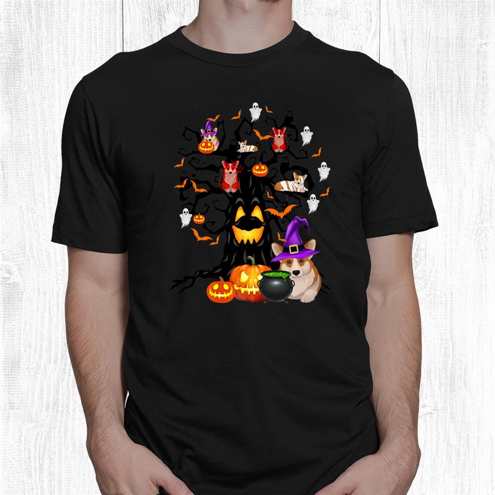 Corgi Dog Witch Scary Tree Halloween Dog Lover Funny Shirt Corgi Dog Witch Scary Tree Halloween Dog Lover Funny Shirt