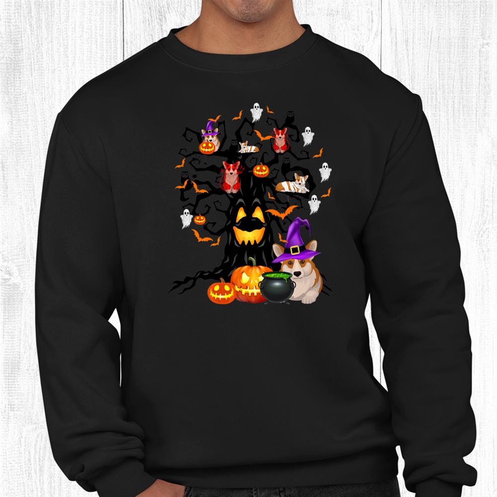Corgi Dog Witch Scary Tree Halloween Dog Lover Funny Shirt Corgi Dog Witch Scary Tree Halloween Dog Lover Funny Shirt
