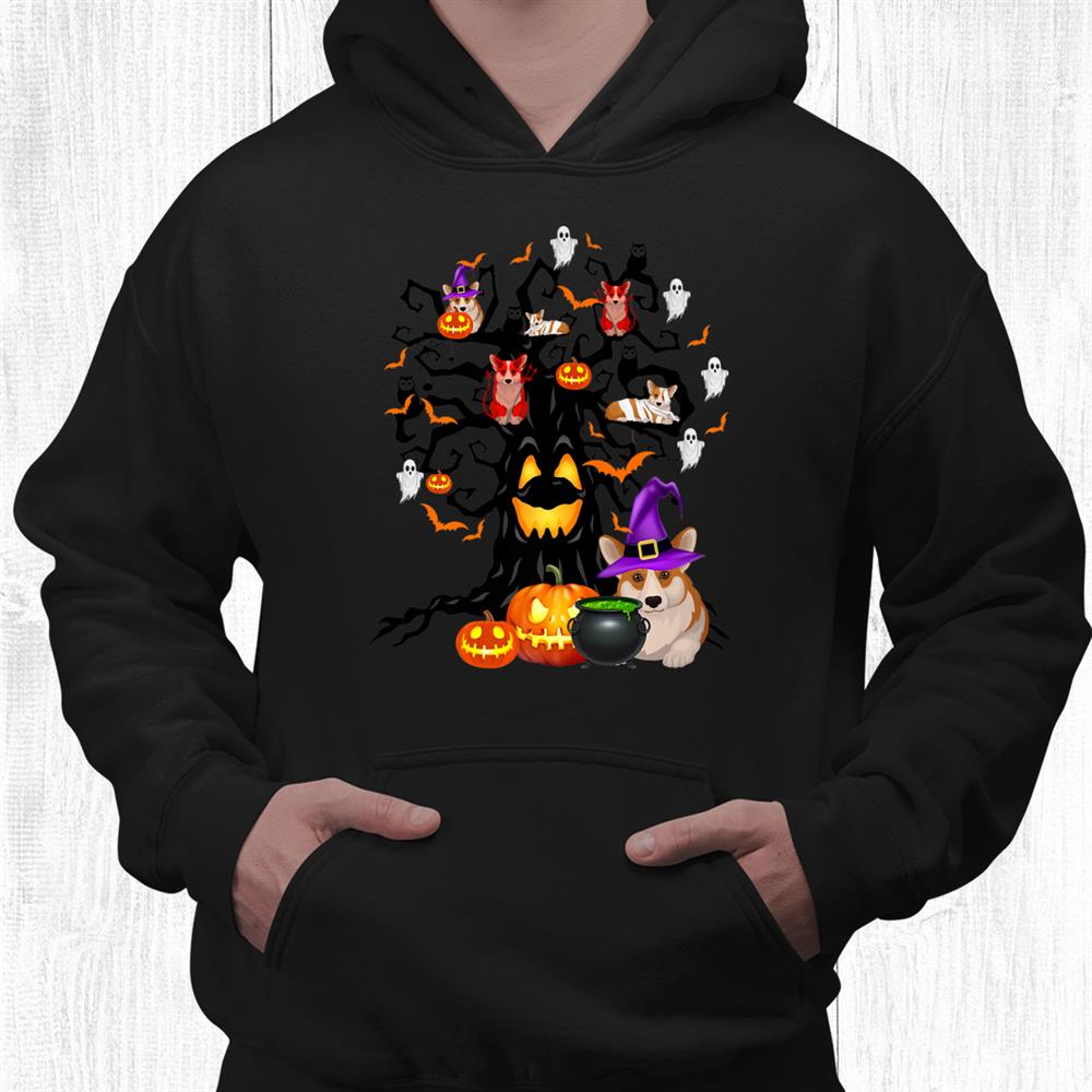 Corgi Dog Witch Scary Tree Halloween Dog Lover Funny Shirt Corgi Dog Witch Scary Tree Halloween Dog Lover Funny Shirt