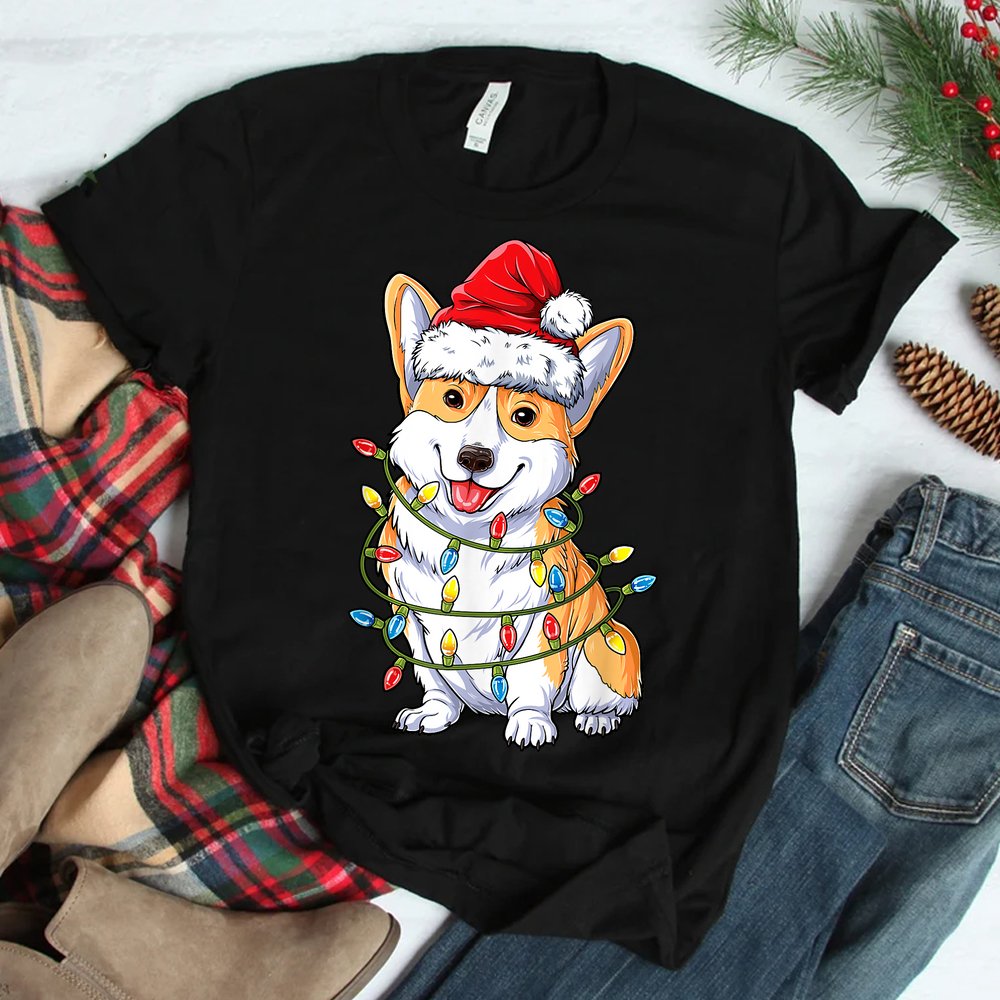 Corgi Santa Christmas Tree Lights Xmas Corgmas Dog Shirt Corgi Santa Christmas Tree Lights Xmas Corgmas Dog Shirt