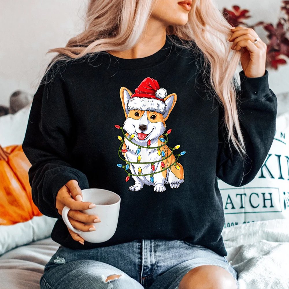 Corgi Santa Christmas Tree Lights Xmas Corgmas Dog Shirt Corgi Santa Christmas Tree Lights Xmas Corgmas Dog Shirt