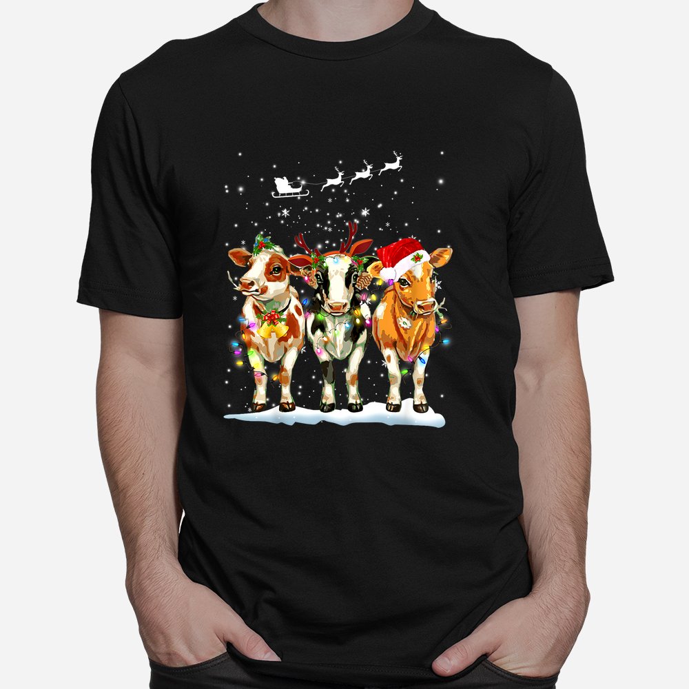 Cow Reindeer Santa Hat Christmas Light Funny Cows Shirt Cow Reindeer Santa Hat Christmas Light Funny Cows Shirt