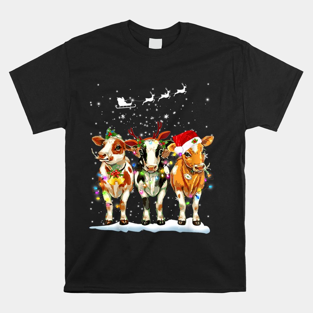 Cow Reindeer Santa Hat Christmas Light Funny Cows Shirt Cow Reindeer Santa Hat Christmas Light Funny Cows Shirt