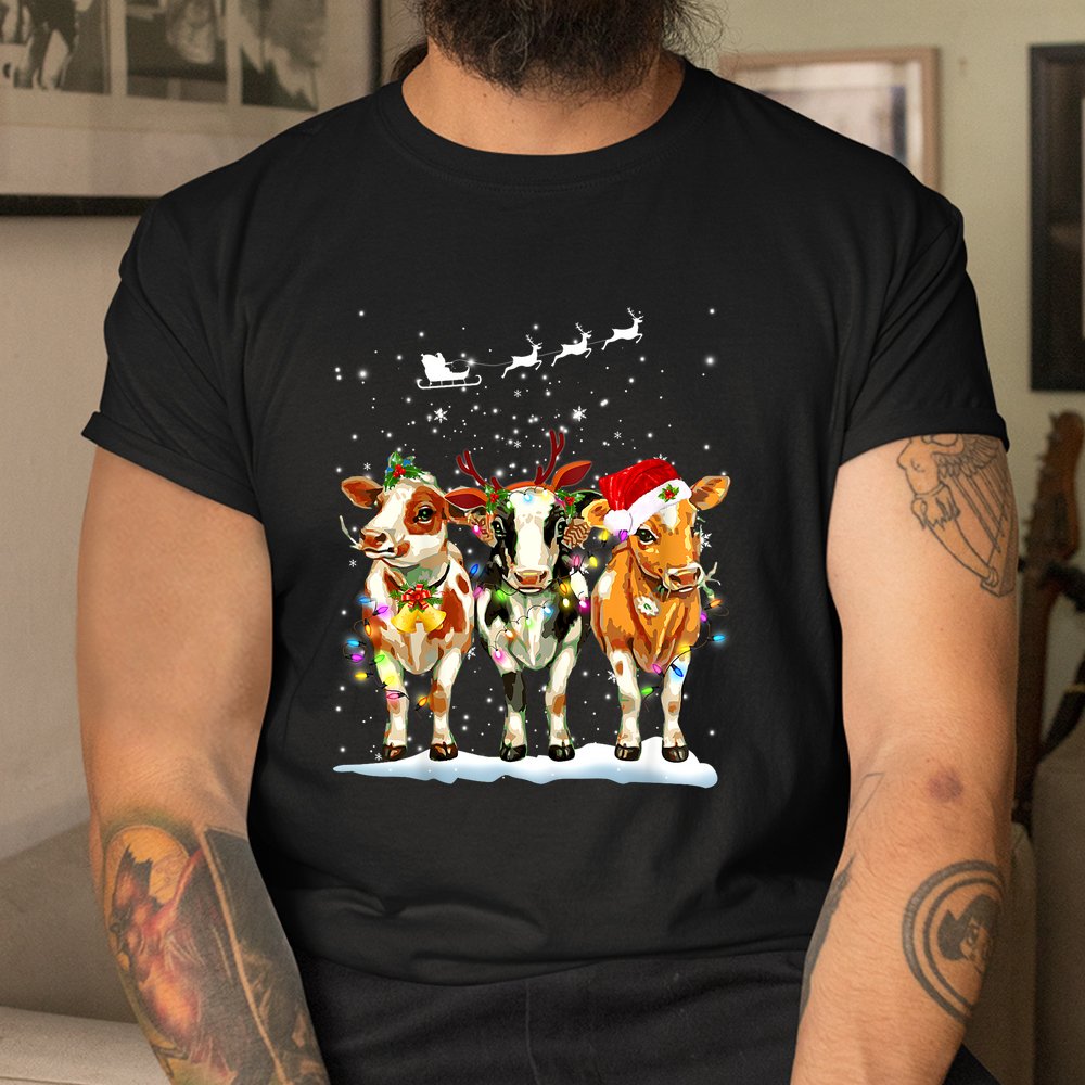 Cow Reindeer Santa Hat Christmas Light Funny Cows Shirt Cow Reindeer Santa Hat Christmas Light Funny Cows Shirt