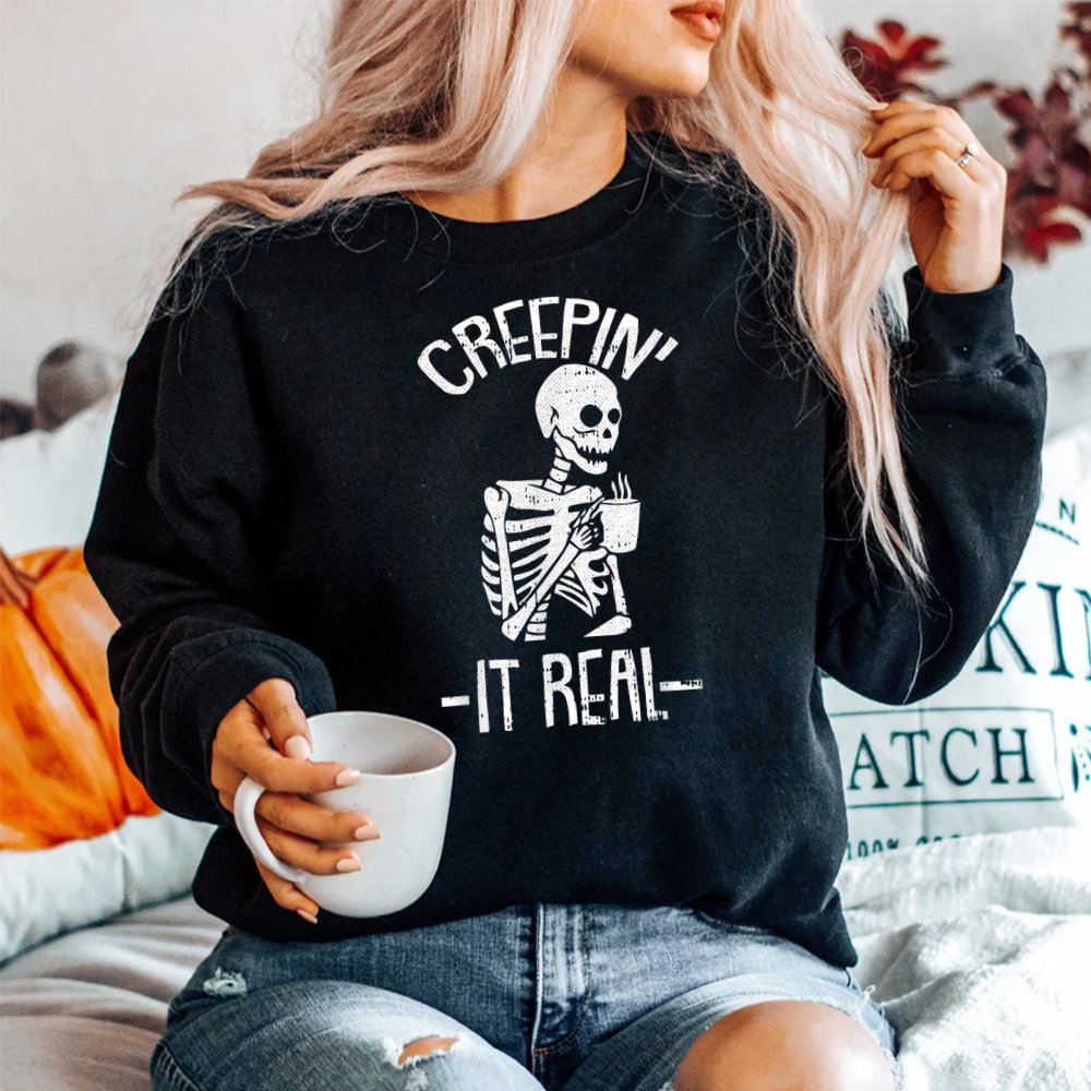 Creepin It Real Lazy Skeleton Skull Halloween Shirt Creepin It Real Lazy Skeleton Skull Halloween Shirt
