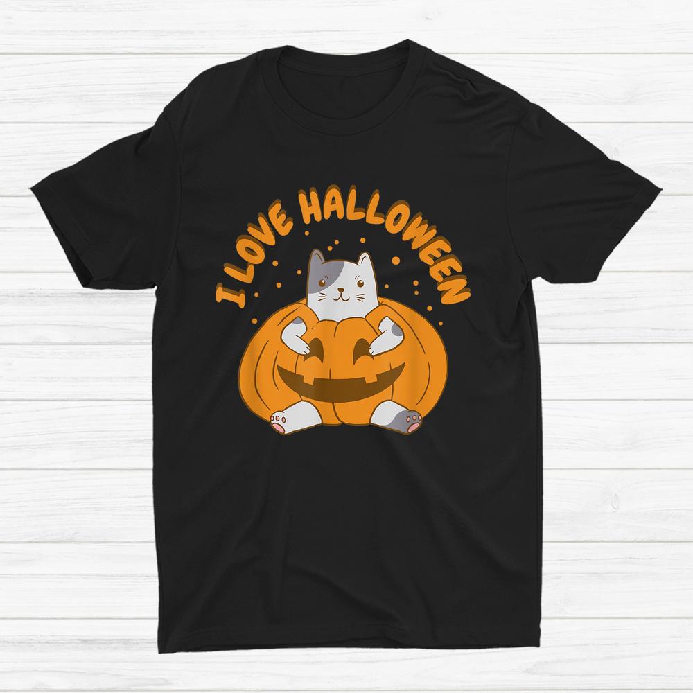 Cute Cat And Pumpkin I Love Happy Halloween Shirt Cute Cat And Pumpkin I Love Happy Halloween Shirt