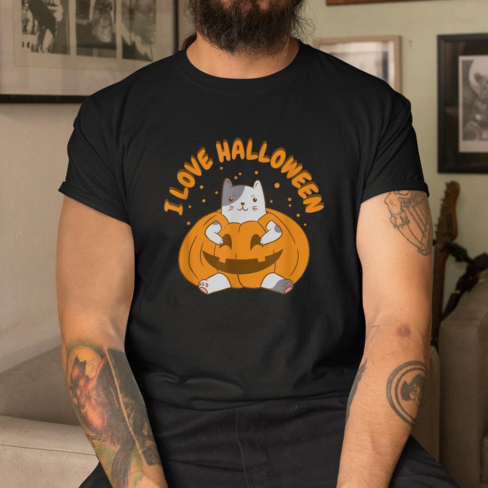 Cute Cat And Pumpkin I Love Happy Halloween Shirt Cute Cat And Pumpkin I Love Happy Halloween Shirt
