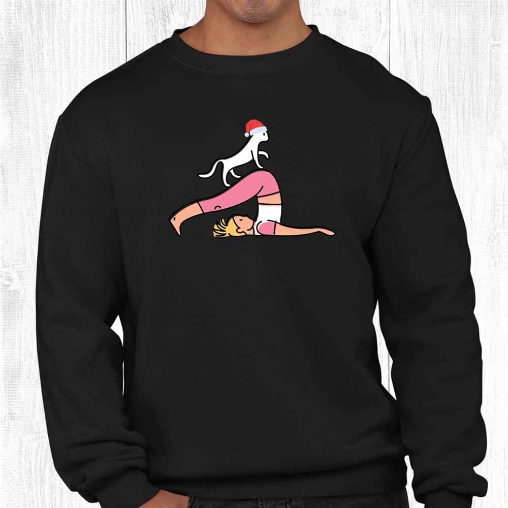 Cute Cat Yoga Shirt Santa Hat Image Funny Christmas Cool Shirt Cute Cat Yoga Shirt Santa Hat Image Funny Christmas Cool Shirt