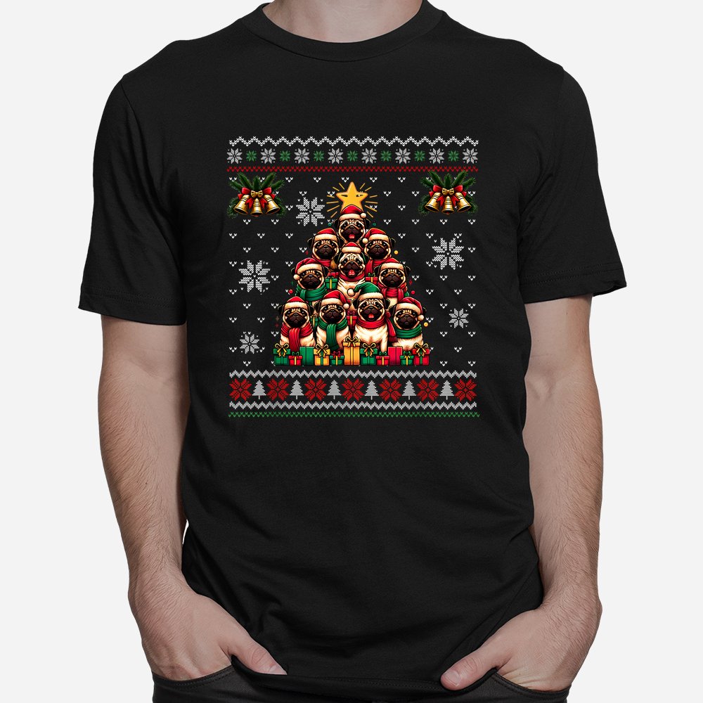 Cute Pug Tree Santa Hat Christmas Shirt Cute Pug Tree Santa Hat Christmas Shirt