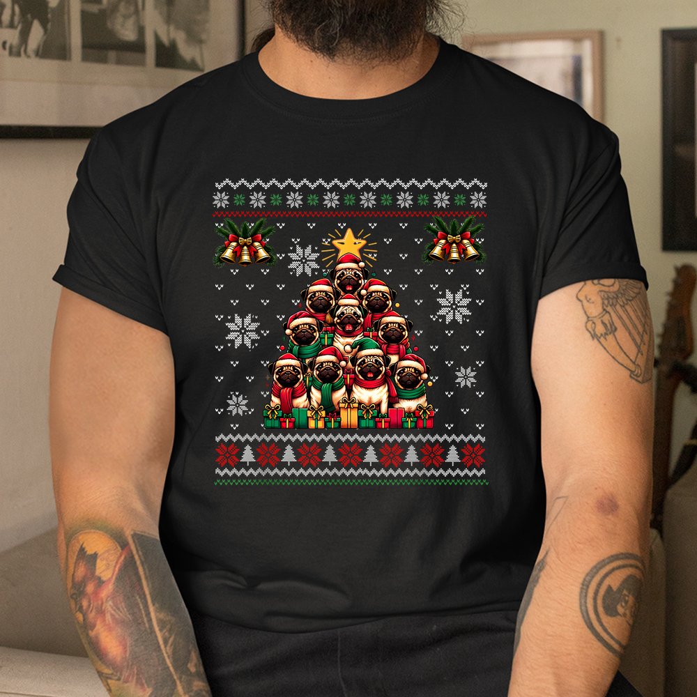Cute Pug Tree Santa Hat Christmas Shirt Cute Pug Tree Santa Hat Christmas Shirt
