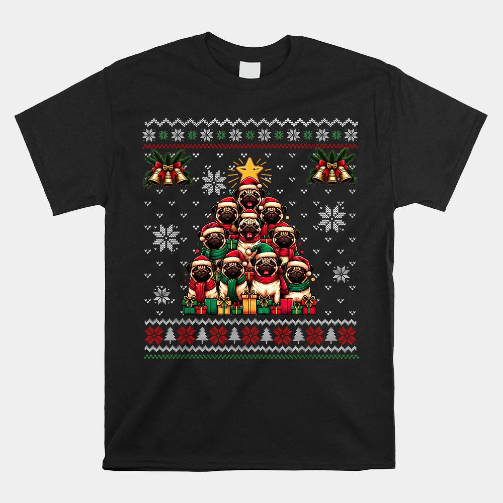 Cute Pug Tree Santa Hat Christmas Shirt Cute Pug Tree Santa Hat Christmas Shirt