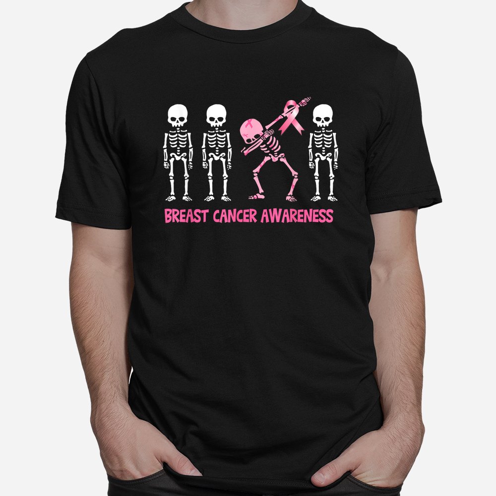 dabbing skeleton pink ribbon breast cancer halloween shirt 1 1