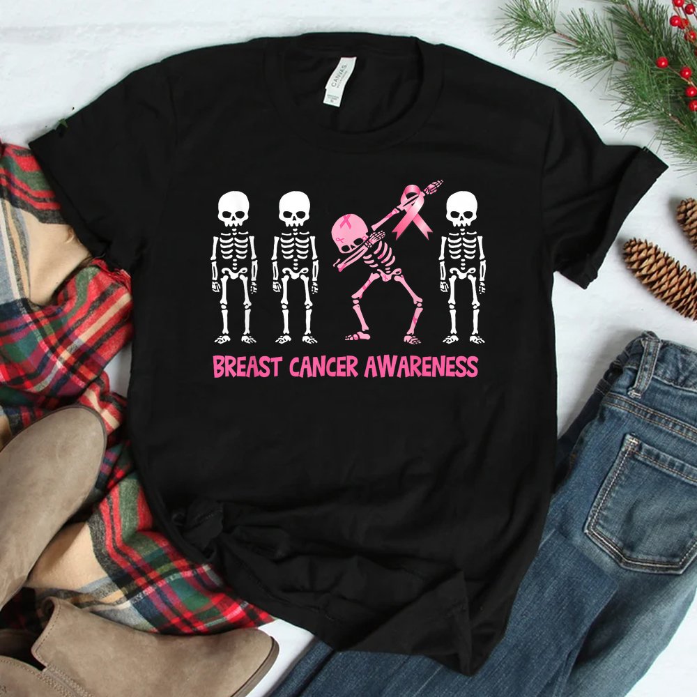 Dabbing Skeleton Pink Ribbon Breast Cancer Halloween Shirt Dabbing Skeleton Pink Ribbon Breast Cancer Halloween Shirt