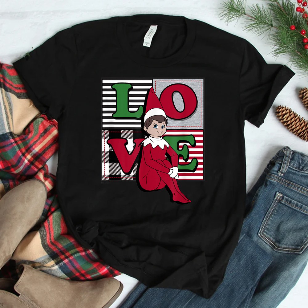 Elf On The Shelf Christmas Love Stacked Plaid Squares Logo Shirt Elf On The Shelf Christmas Love Stacked Plaid Squares Logo Shirt