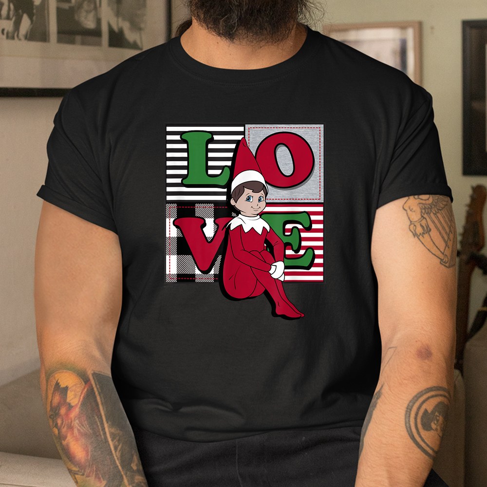 Elf On The Shelf Christmas Love Stacked Plaid Squares Logo Shirt Elf On The Shelf Christmas Love Stacked Plaid Squares Logo Shirt