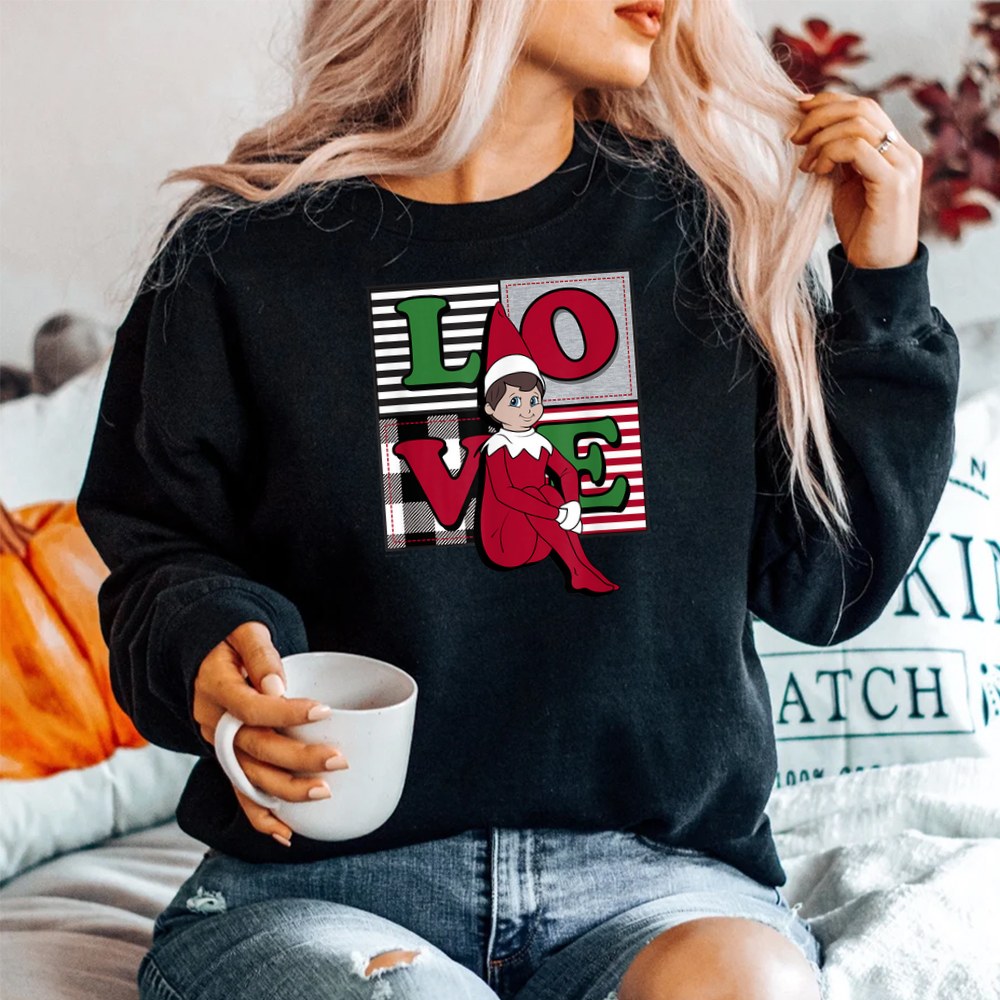 Elf On The Shelf Christmas Love Stacked Plaid Squares Logo Shirt Elf On The Shelf Christmas Love Stacked Plaid Squares Logo Shirt